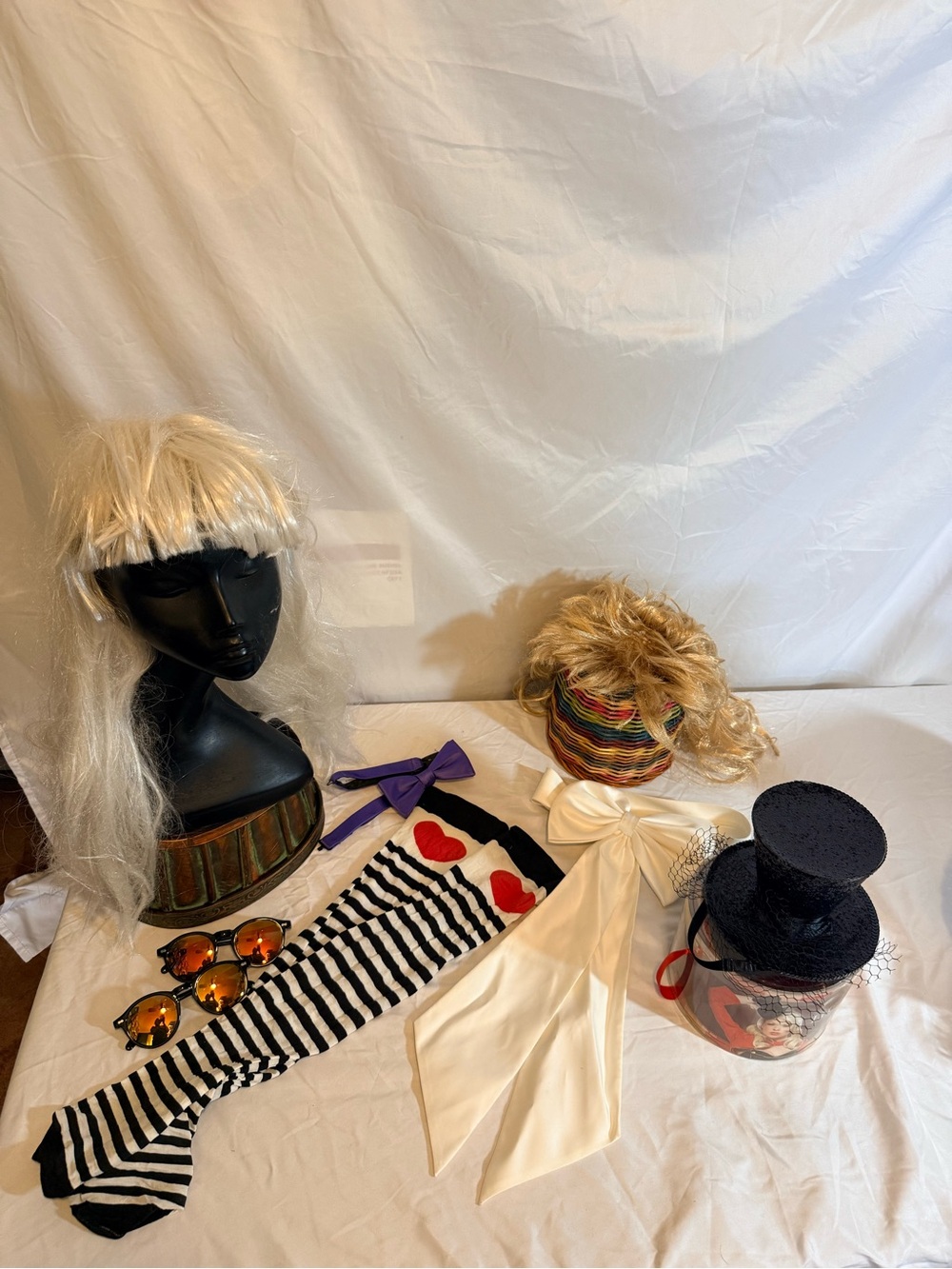 Assorted Halloween Accessories Including Wigs, Ties, Socks and Sunglasses